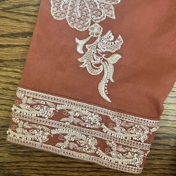 Soft Surroundings Embroidered Rust Floral Kimono, sueded - Picture 3 of 7